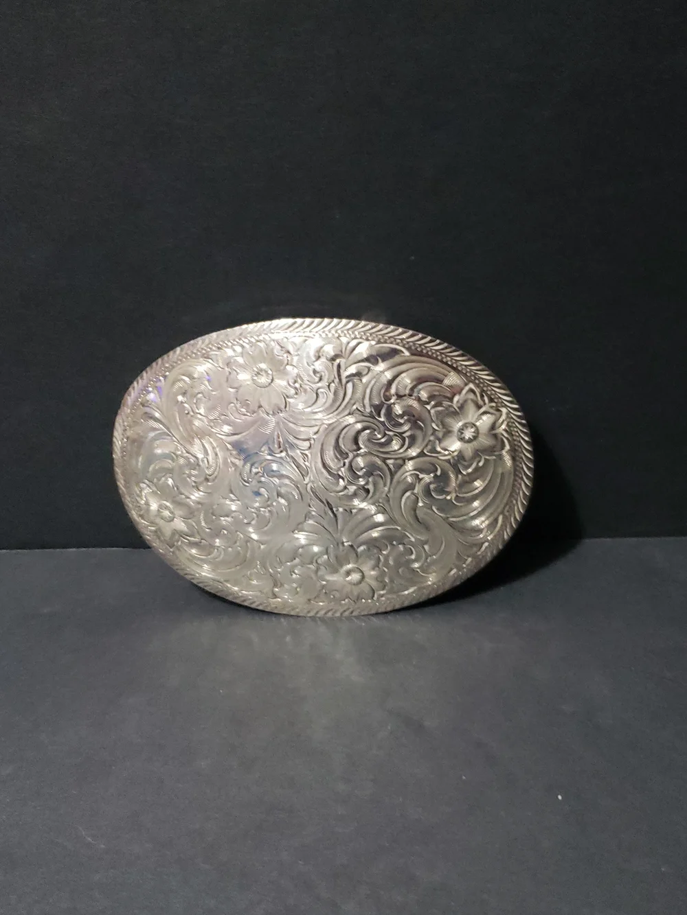Vintage MONTANA SILVERSMITHS  Sterling Silver Plate Flower Swirl Oval Buckle